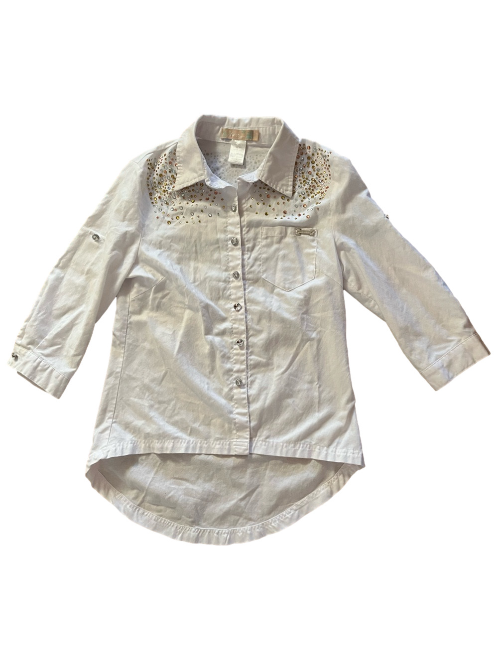 HWA Apparel White Rhinestone Embellished Western Shirt Studded Crystal Small S